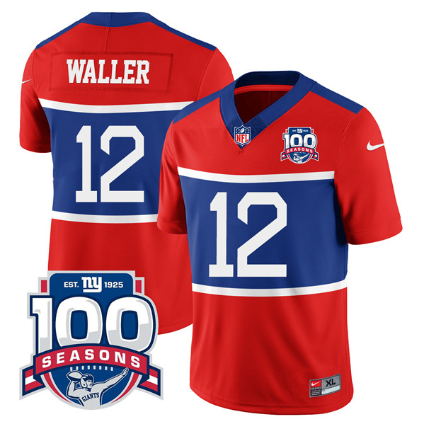 Men's New York Giants #12 Darren Waller Century Red 100TH Season Commemorative Patch Limited Stitched Football Jersey Men's New York Giants #12 Darren Waller Century Red 100TH Season Commemorative Patch Limited Stitched Football Jersey